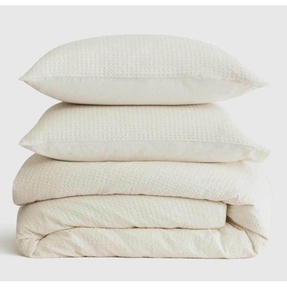 NWOT Quince Full Queen Organic Cotton Waffle Honeycomb Duvet Set 2 Shams UNDYED